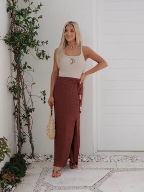 Women's Chocolate Brown Maxi Skirt with Side Slit